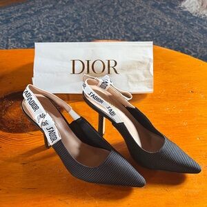 Dior Elegant Black Heels with White J'Adior Straps
